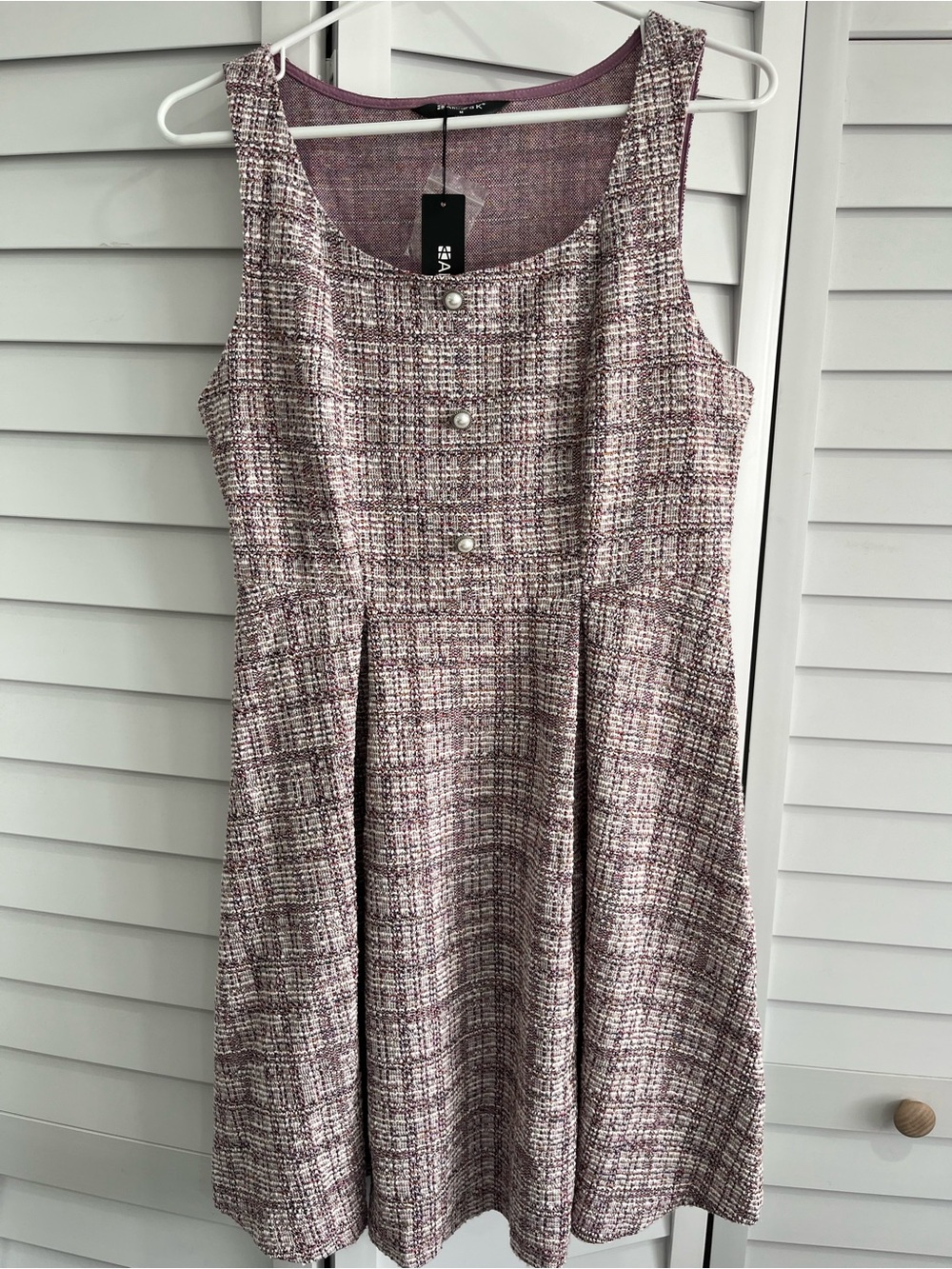 Allegra K Sleeveless Tweed Midi Dress in Mauve and Cream